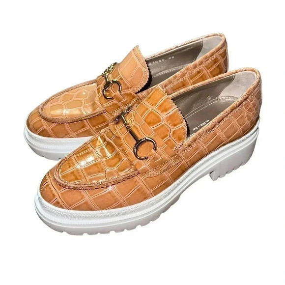 AGL Oriettta Bit Croc-Embossed Leather Platform Loafer in Caramel Size 36 - Picture 1 of 9